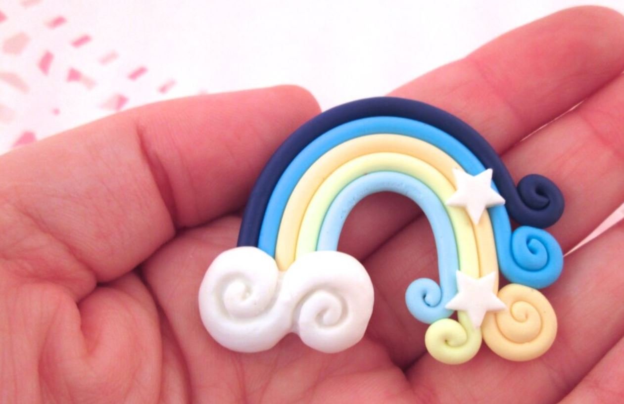 Blue Polymer Clay Rainbow Cabochons jocad (2 Pieces)