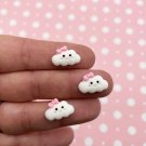 Smiling White Kawaii Cloud Cabochons, Flat-backed Sweet Small Matte Cabs jocad (6 Pieces)