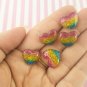 Rainbow Glitter Resin Heart Cabochons, Rain bow Heart Cabachons, Cute Bling Cabs jocad (8 Pieces)