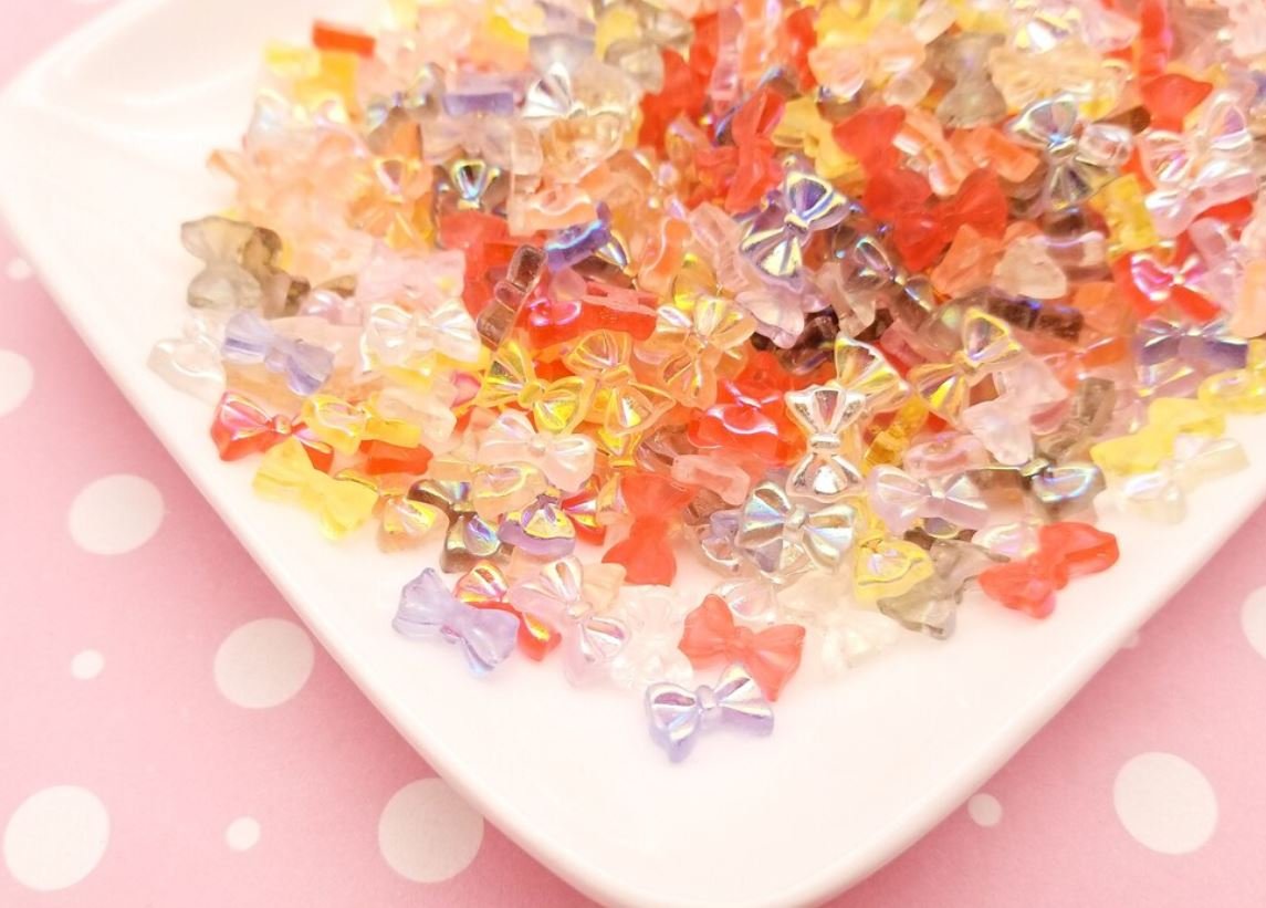 Pastel AB Iridescent Assorted Bow Cabochons, Flat backed Resin Bowknot Cabs jocad (20 Pieces)