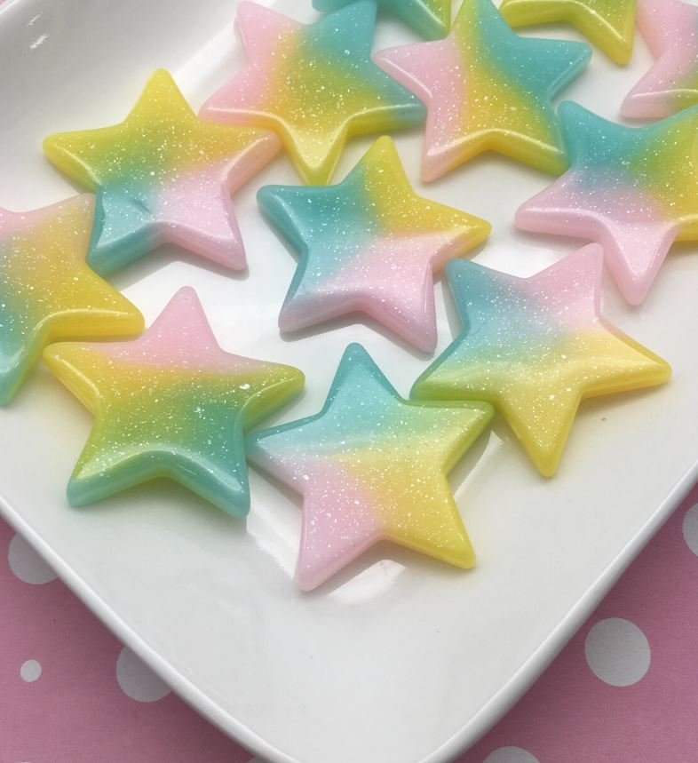 Pastel Rainbow Glitter Resin Star Cabochons jocad (4 Pieces)