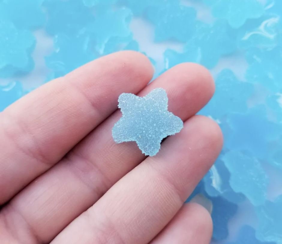 Blue Soft Resin Sugared Star Cabs, Gummy Candy, Kawaii Cabochons, Fruit Sweets Cabs jocad (6 Pieces)