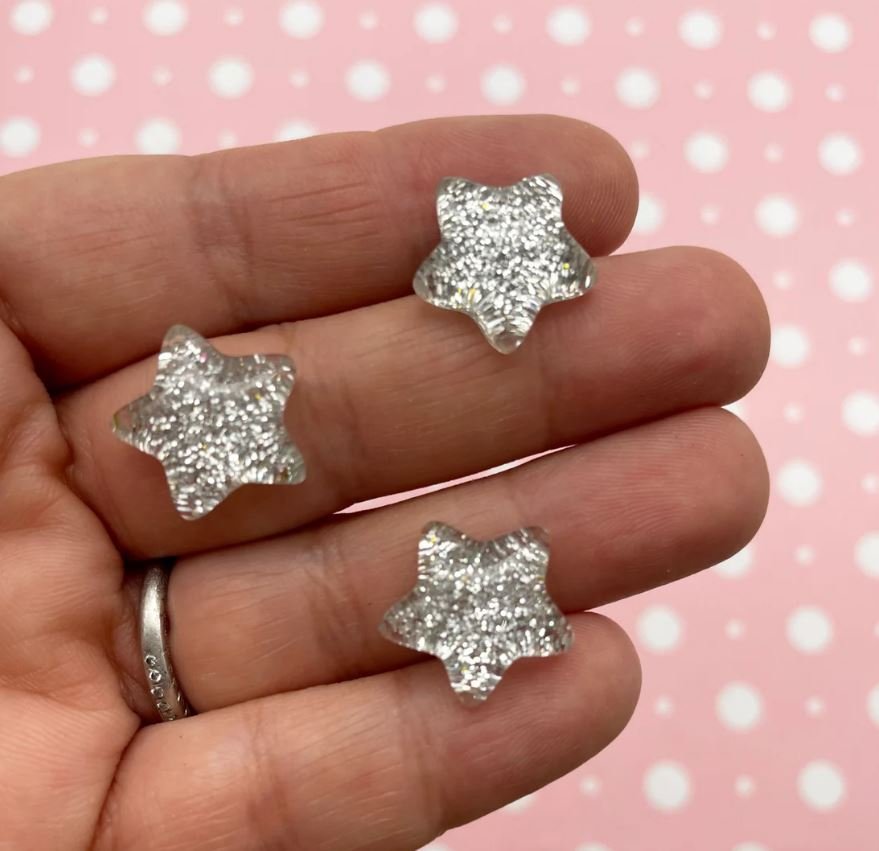 Silver Glitter Resin Star Cabochons, Cute Bling Cabs jocad (8 Pieces)
