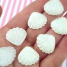White Pastel Seashell Cabochons, Glitter Seashells jocad (10 Pieces)