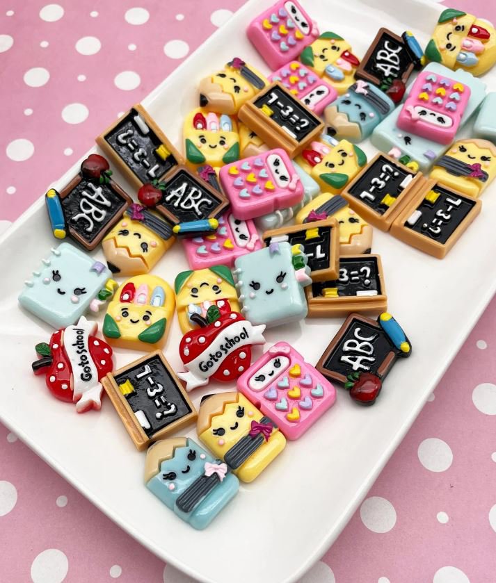 Assorted Miniature Assorted Resin Back To School Cabochons, Cute Office Cabs jocad (4 Pieces)