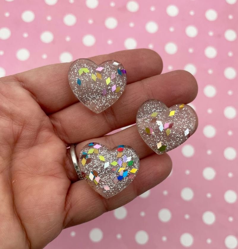 Glitter Resin Heart Cabochons, Heart Cabochons, Cute Bling Cabs jocad (6 Pieces)