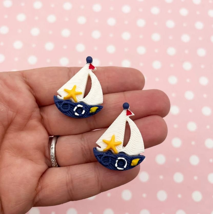 Sailboat Cabochons Cabochons, Nautical Boat Cabochons, Ocean Cabochons jocad (3 Pieces)