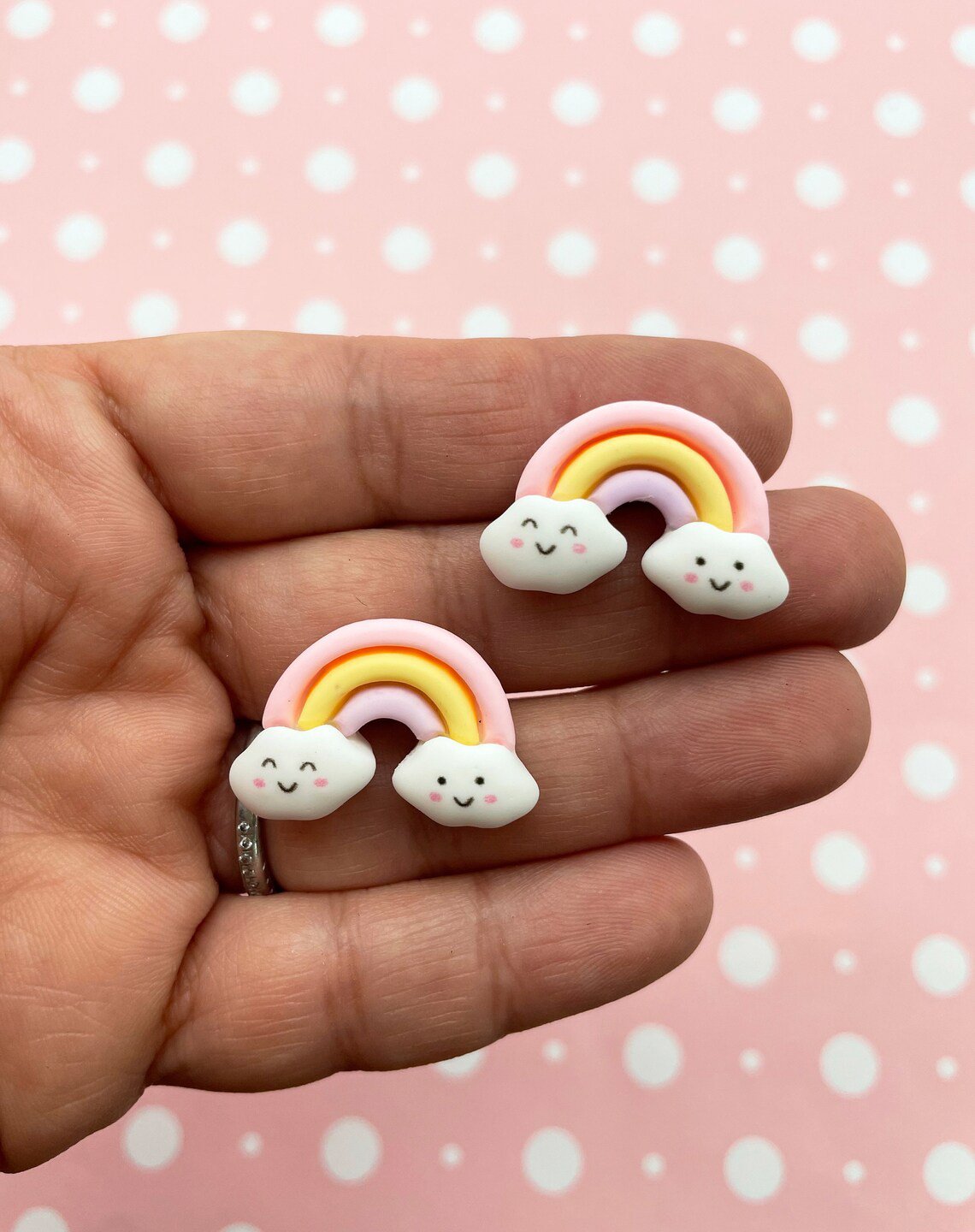 Pastel Rainbow Cloud Cabochons, Rainbow Cabs, Flat-backed Sweet Kawaii Cabs jocad (6 Pieces)