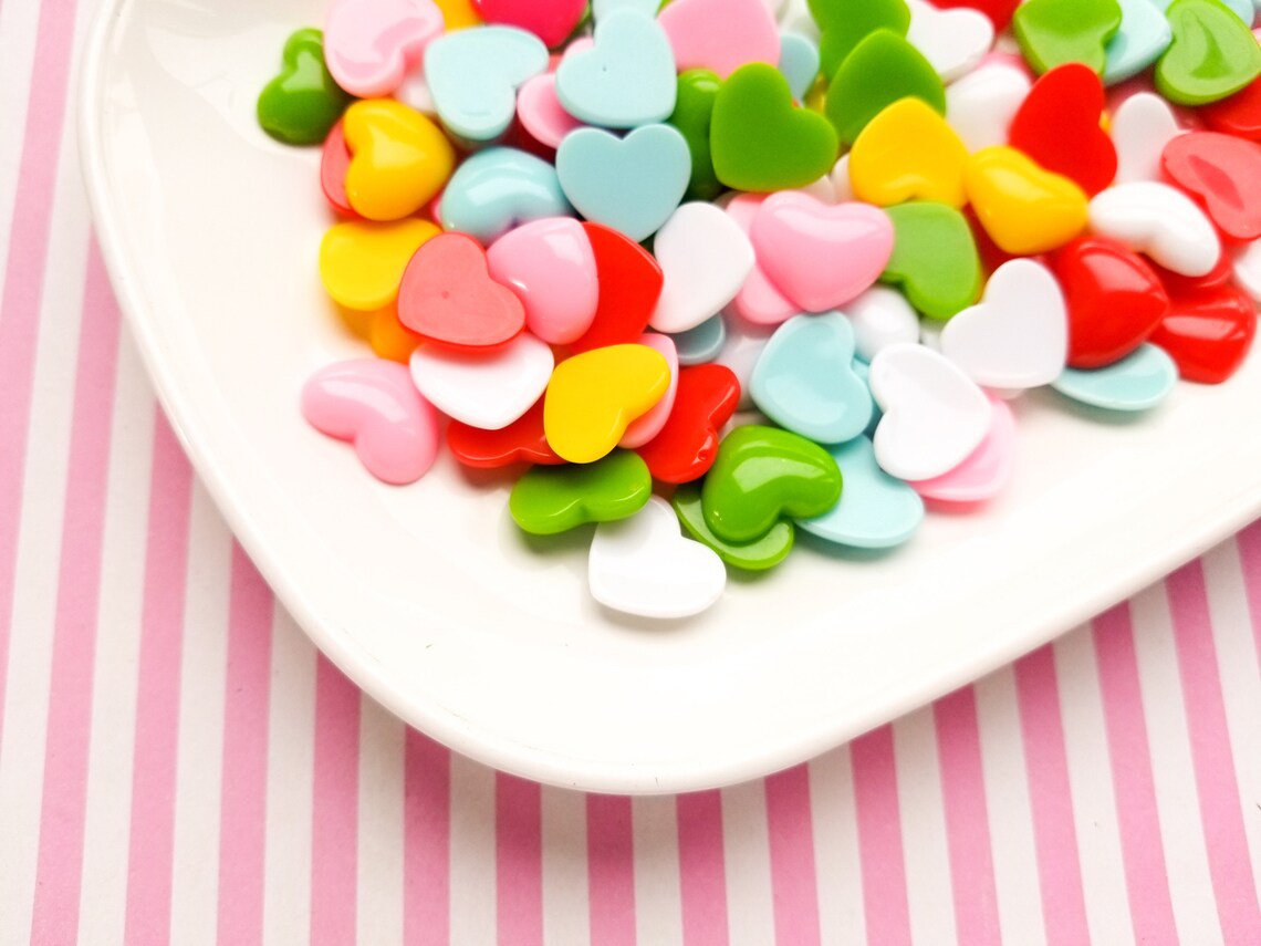 Assorted Color flat-backed Heart Cabs, 16mm Heart cabochons jocad (10 Pieces)