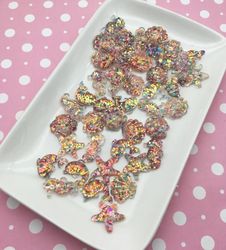 Assorted Glittery Sea Life Cabochons jocad (8 Pieces)