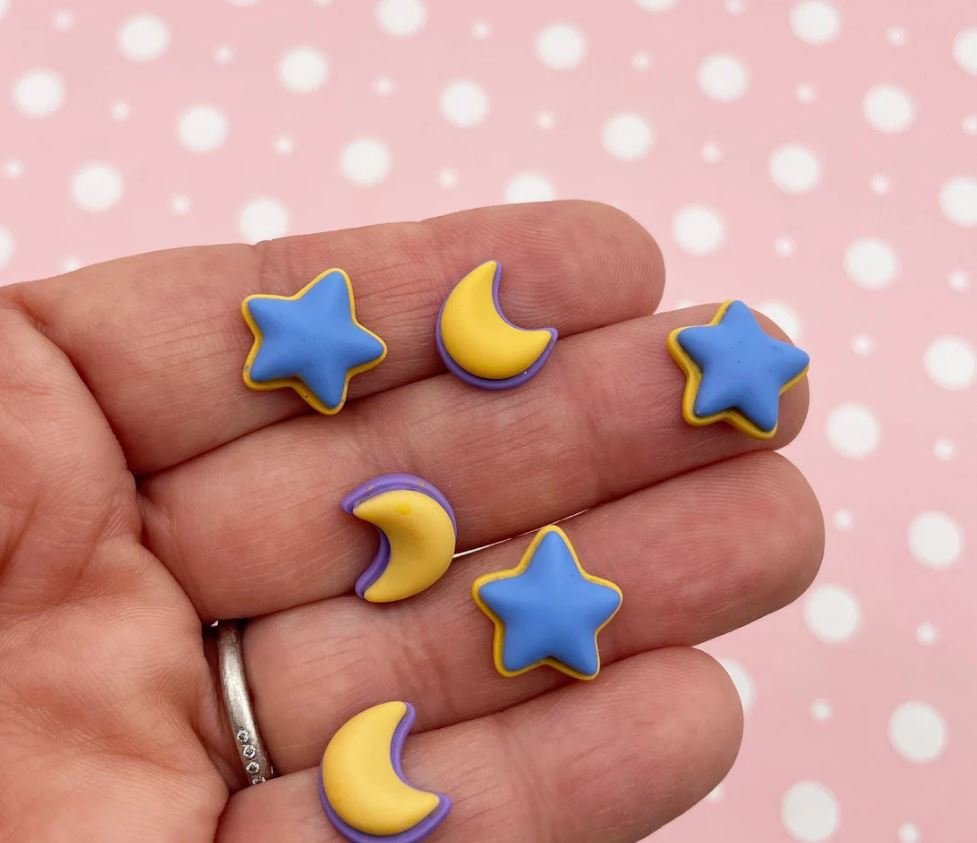 Resin Star and Moon Cabochons, Cute Cabs jocad (6 Pieces)