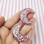 Magenta Pink Assorted Glitter Resin Moon Cabochons jocad (4 Pieces)