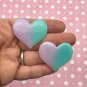Big Aqua and Purple Pastel Gradient Glitter Heart Resin Cabochons, Cute Bling Cabs jocad (6 Pieces)