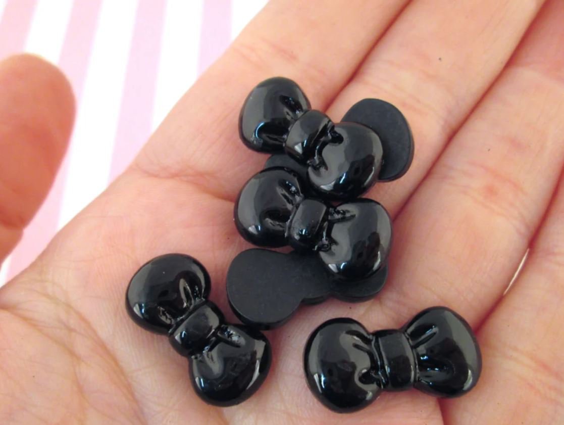 Black Bow Resin Cabochons, Cute Flat Backed Cabs jocad (10 Pieces)