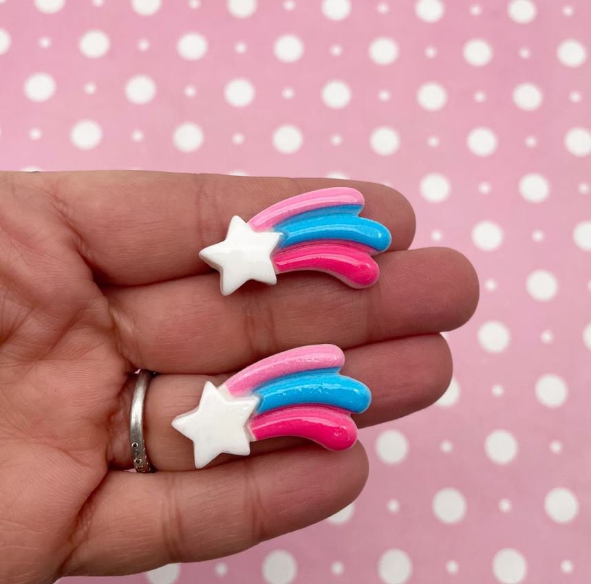 Multicolor Kawaii Shooting Star Rainbow Cabochons, Fairy Kei Resin Flatback Cab jocad (6 Pieces)