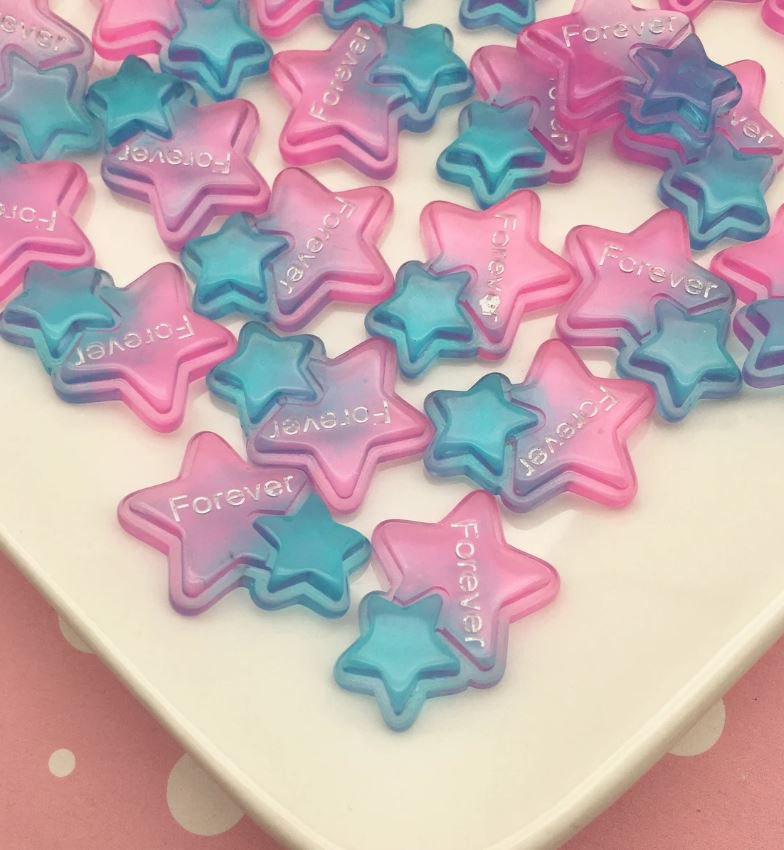 Fairy Kei Forever Star Cabochons, Cute Two Tone Cabs jocad (3 Pieces)