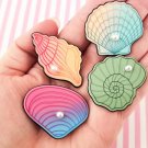Flatbacked Pastel Seashell Cabochons with attached Pearl, Resin Flat Sea Shells jocad (4 Pieces)
