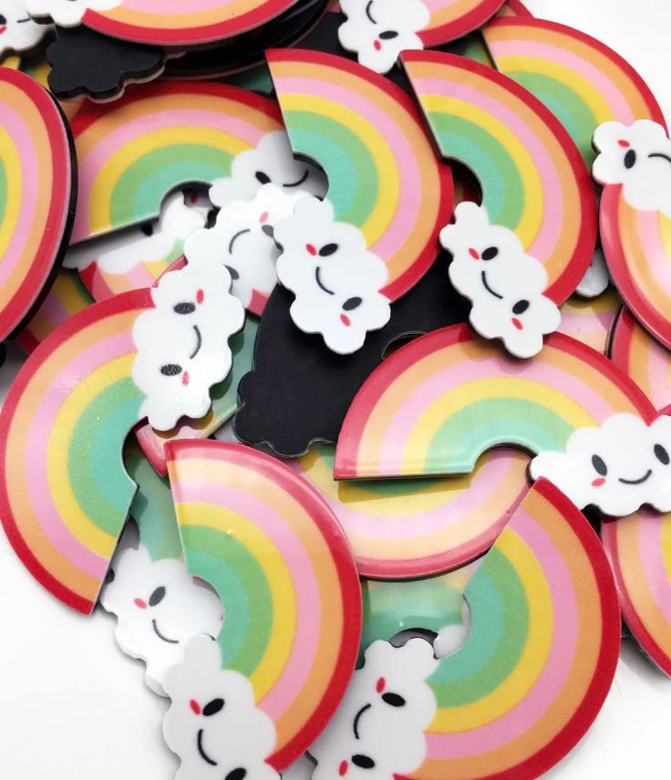 Rainbow Cloud Cabochons, Sweet Kawaii Cabs jocad (4 Pieces)