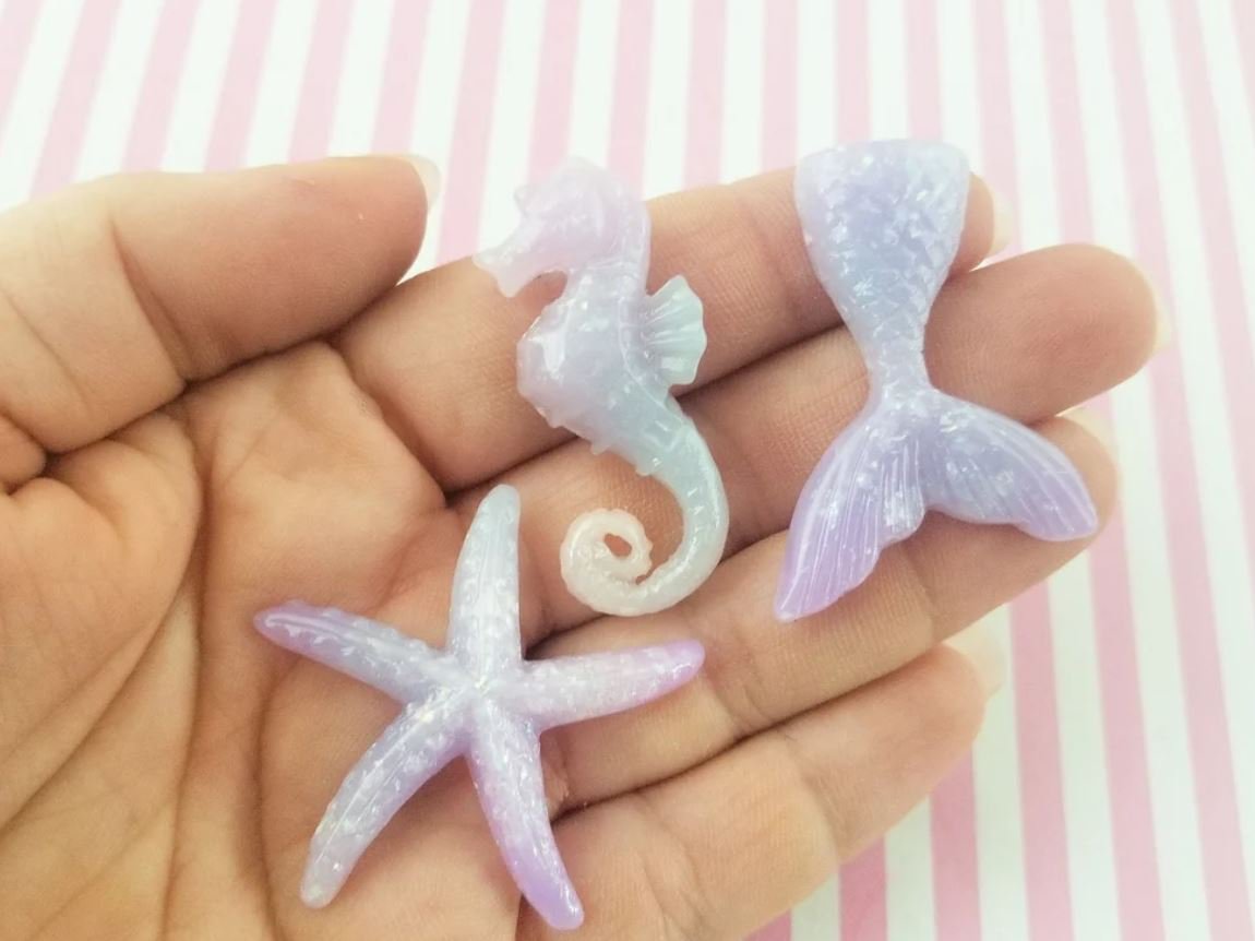 Assorted Glittery Sea Themed Starfish, Seahorse and Mermaid Tail, Glitter jocad (6 Pieces)
