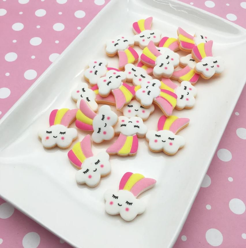 Rainbow Cloud Resin Cookie Cabochons, Rainbow Cabs, Flat-backed Sweet Kawaii Cabs jocad (6  Pieces)