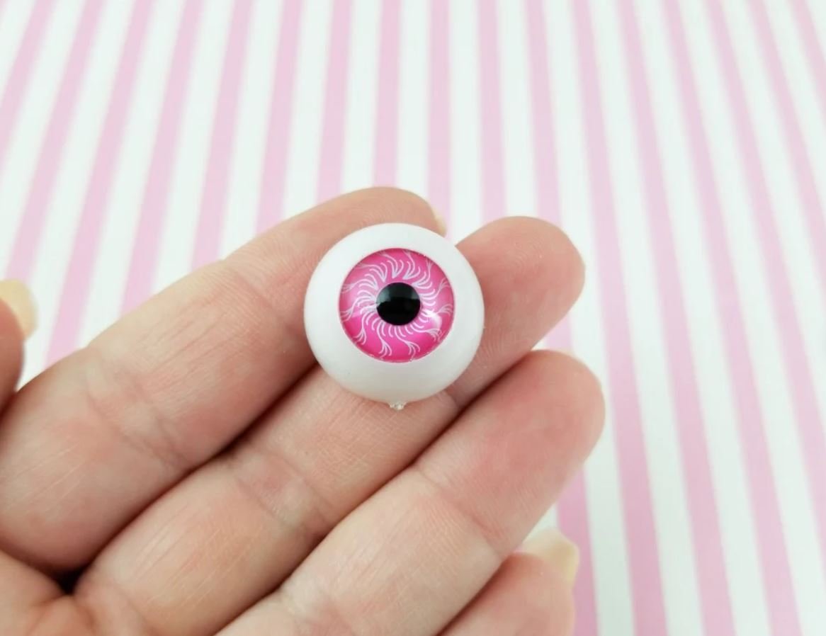 Pink Large Doll Eye Cabochons, 20x10mm, Super Realistic Cabs, Eyeball cabs jocad (6 Pieces)