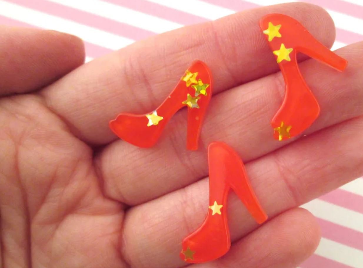 Red Star Glitter High Heel Kawaii Cabochons jocad (6 Pieces)