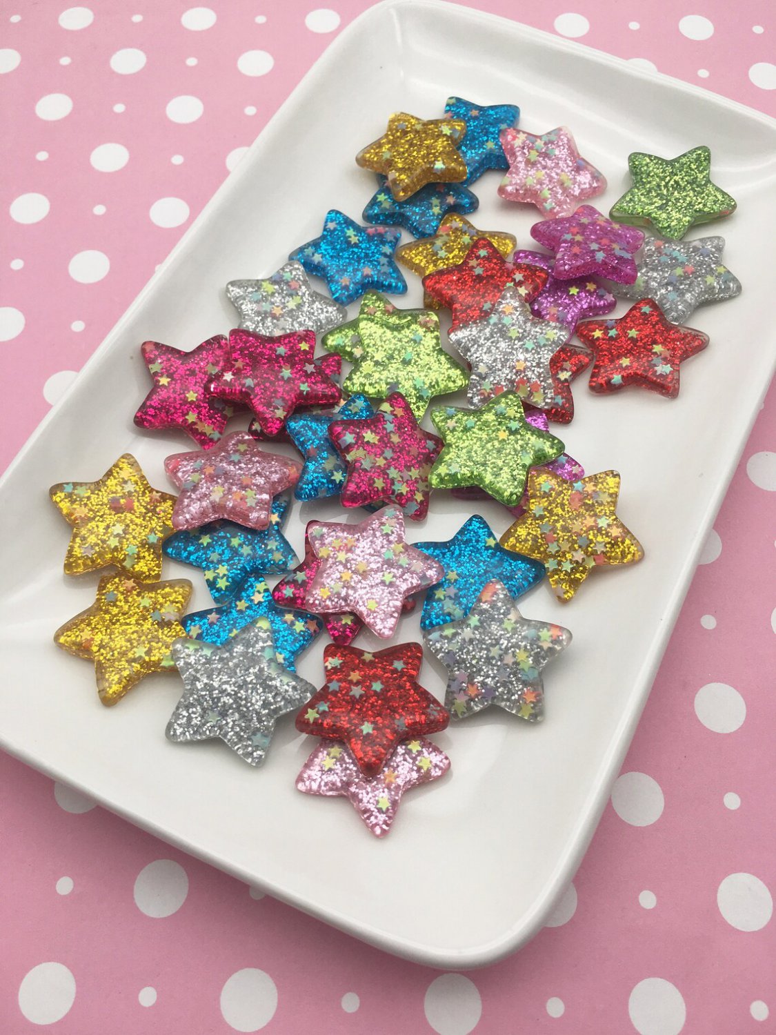 Assorted Glitter Resin Star Cabochons, Cute Bling Cabs jocad (6 Pieces)
