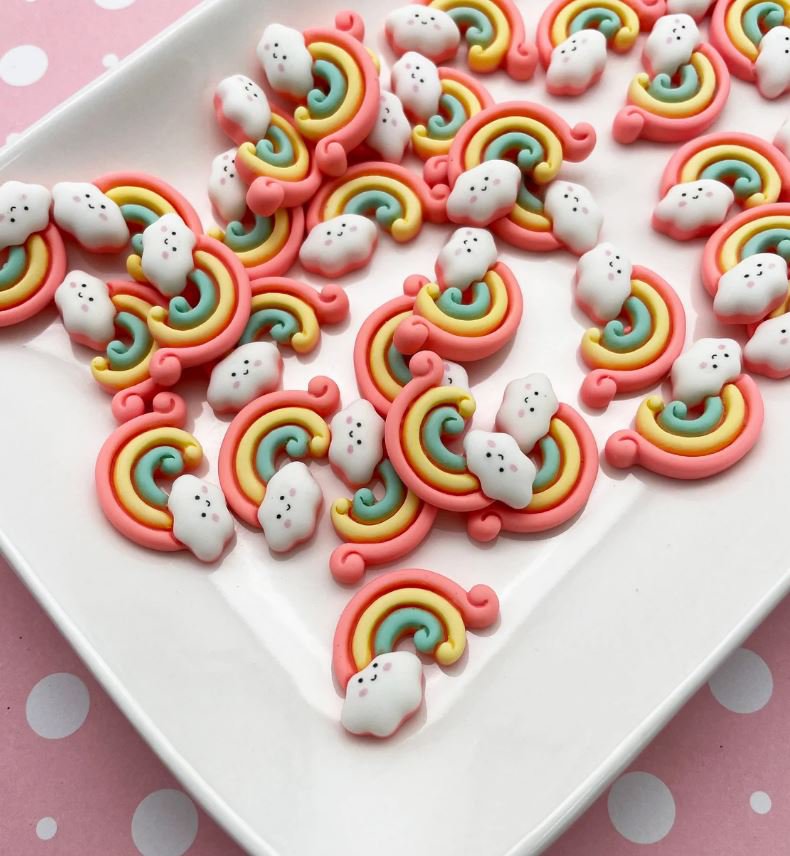 Pastel Rainbow Cloud Cabochons, Flat-backed Sweet Kawaii Cabs jocad (6 Pieces)