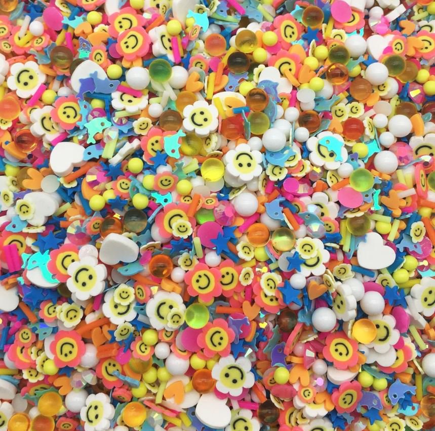 90's NOTEBOOK Bright Non Edible Polymer Clay Fake Sprinkles with White Hearts (Bag: 15 Grams)
