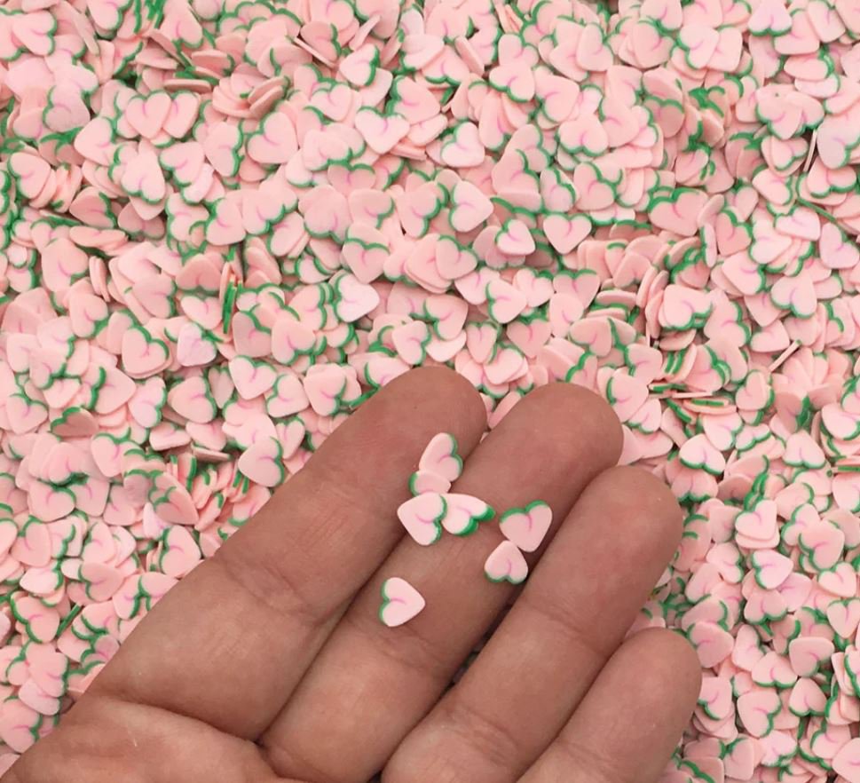 Small Pink Peach Polymer Clay Fruit Sprinkles, Nail Art Slices, Faux, Miniature (Bag: 15 Grams)