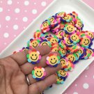 Polymer Clay Rainbow Smiley Flower Slices, Faux Groovy Flowers (10 Large Pieces)