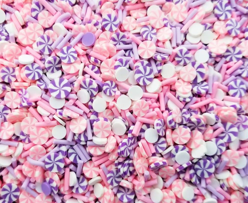 Lilac Candy, Polymer Clay Non Edible Pinwheel Mint Miniature Dessert Slice Sprinkles (Bag: 15 Grams)