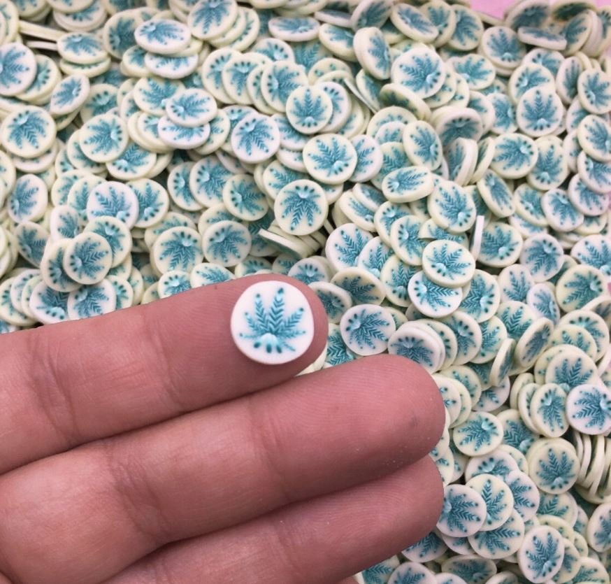 Larger Pot Leaf, Pot Leaves Polymer Clay Round Confetti Circles, Fake Marijuana (Bag: 30 Grams)