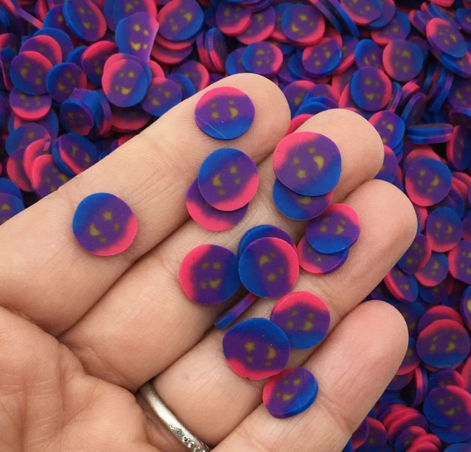 10mm Starry Night Purple Blue and Pink Polymer Clay Round Confetti Circles (Bag: 30 Grams)