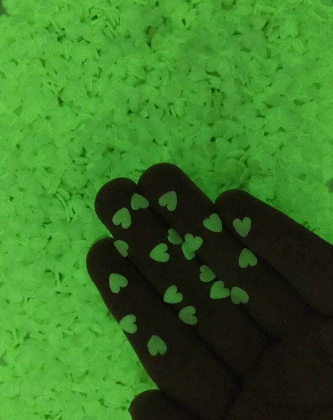Glow in the Dark Heart Sprinkles, Polymer Clay Fake Sprinkles, Decoden (Bag: 14 Grams)