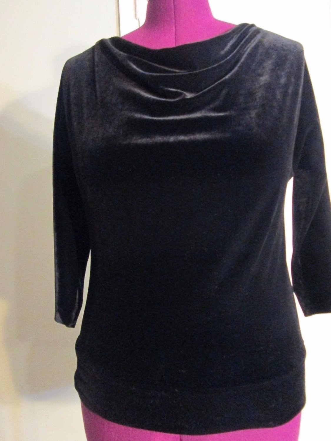 Alfani Velvet Stretch Cowl Neck Elbow Sleeve Top Black Women's Size M 8/10