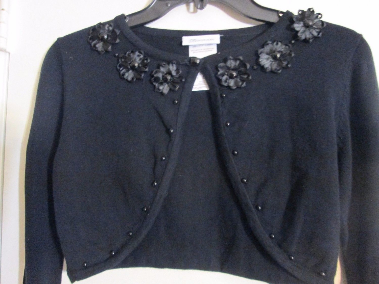 Bonnie Jean Girls' Flower Embellished Long Sleeve Sweater Shrug Black L 