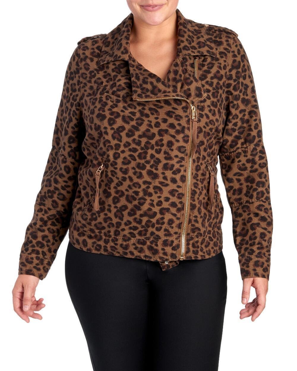 Kensie Jeans Motorcycle Animal Print Twill Jacket Women’s Plus 2X 88 NWT