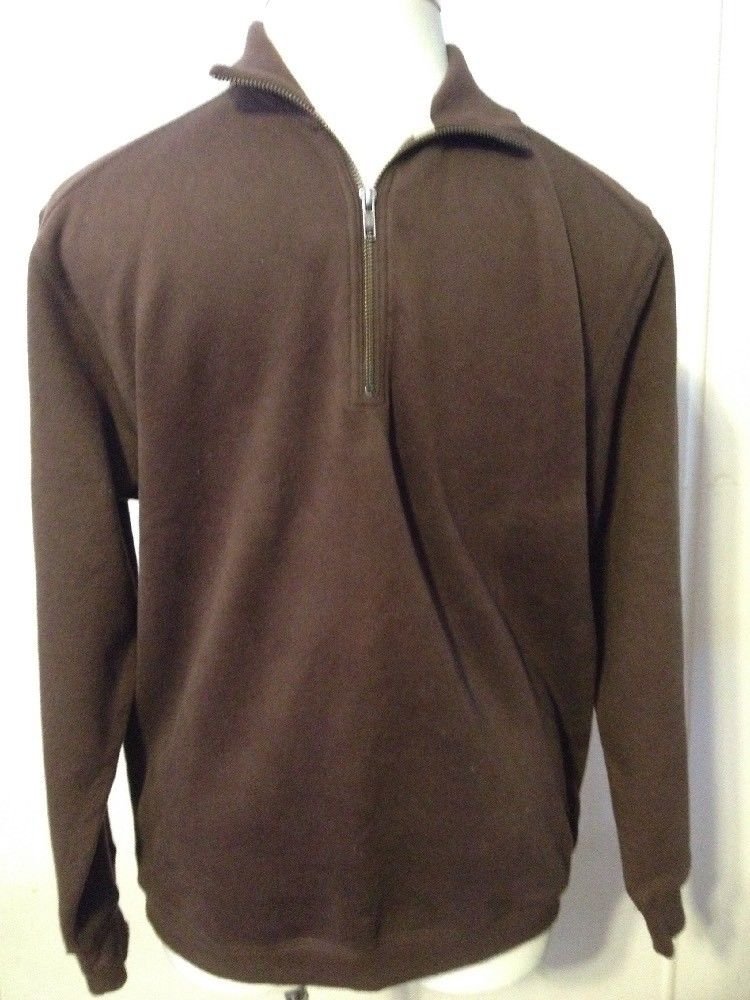 ROUNDTREE & YORKE Mens Pullover 1/4 Zip Brown Long Sleeve Sweatshirt Sz L
