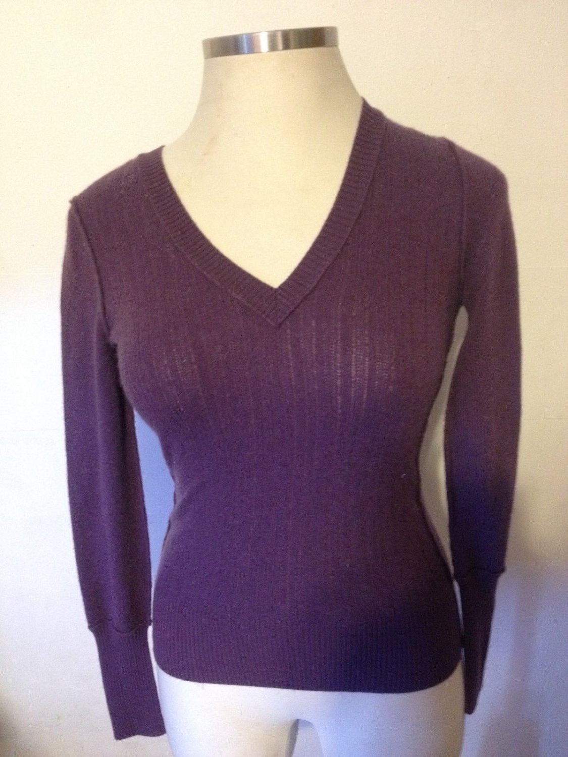 MAURICES FINE LINE Women Cashmere Sweater Pullover VNeck Purple Plum ...