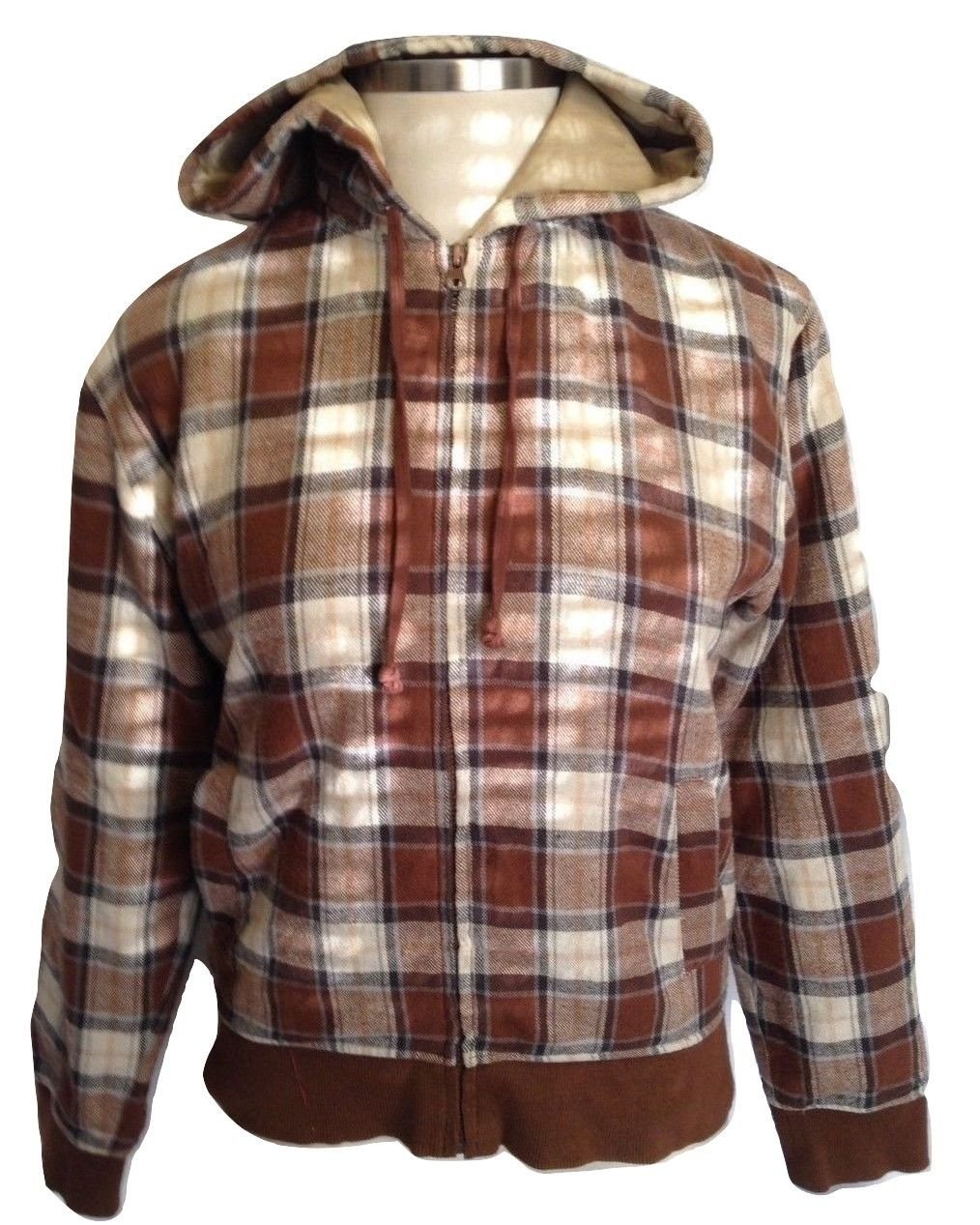 MACHINE CLOTHING COMPANY Mens Insulated Flannel Jacket Zip Up Brown