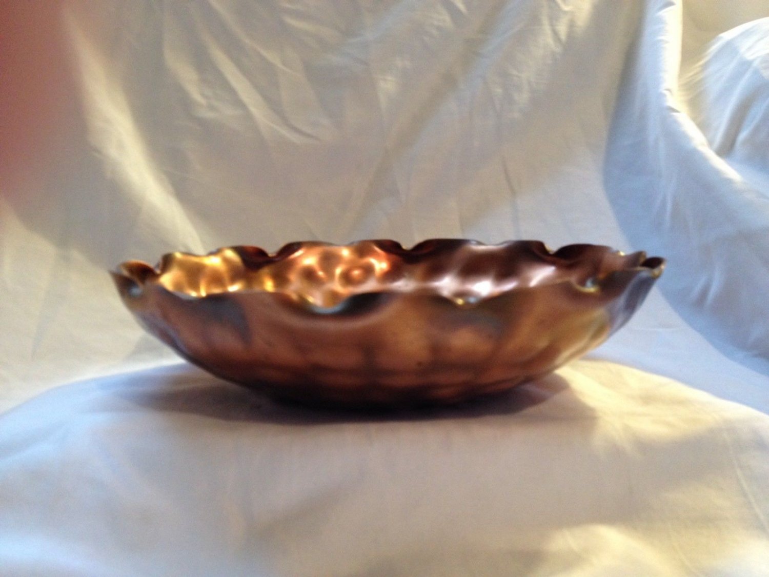 Vintage 9" GREGORIAN COPPER Bowl 16 Hammered Unique Scalloped Edges