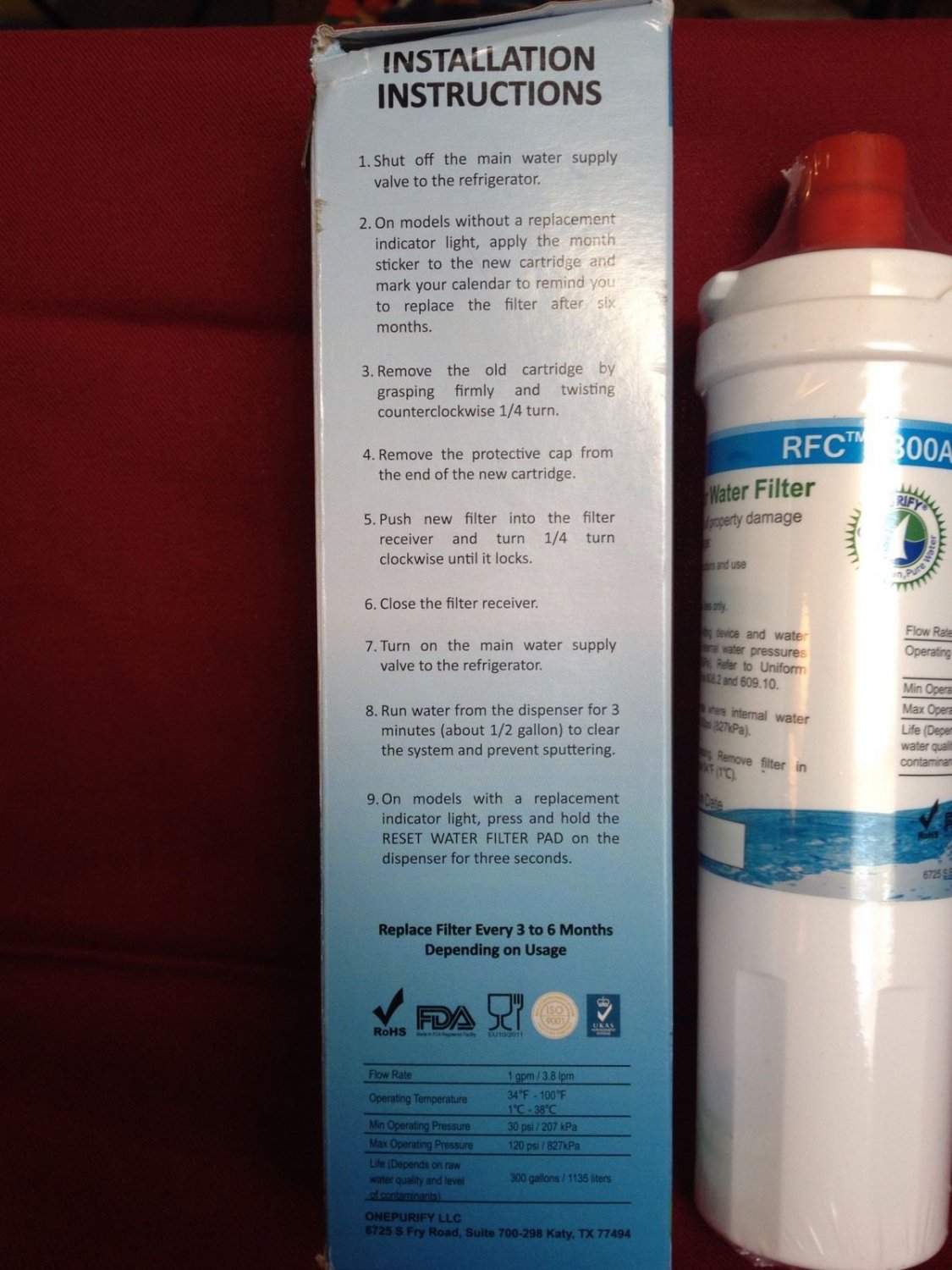 BRAND NEW SEALED ONEPURIFY RFC1800A RFC 1800A Refrigerator Water Filter ...