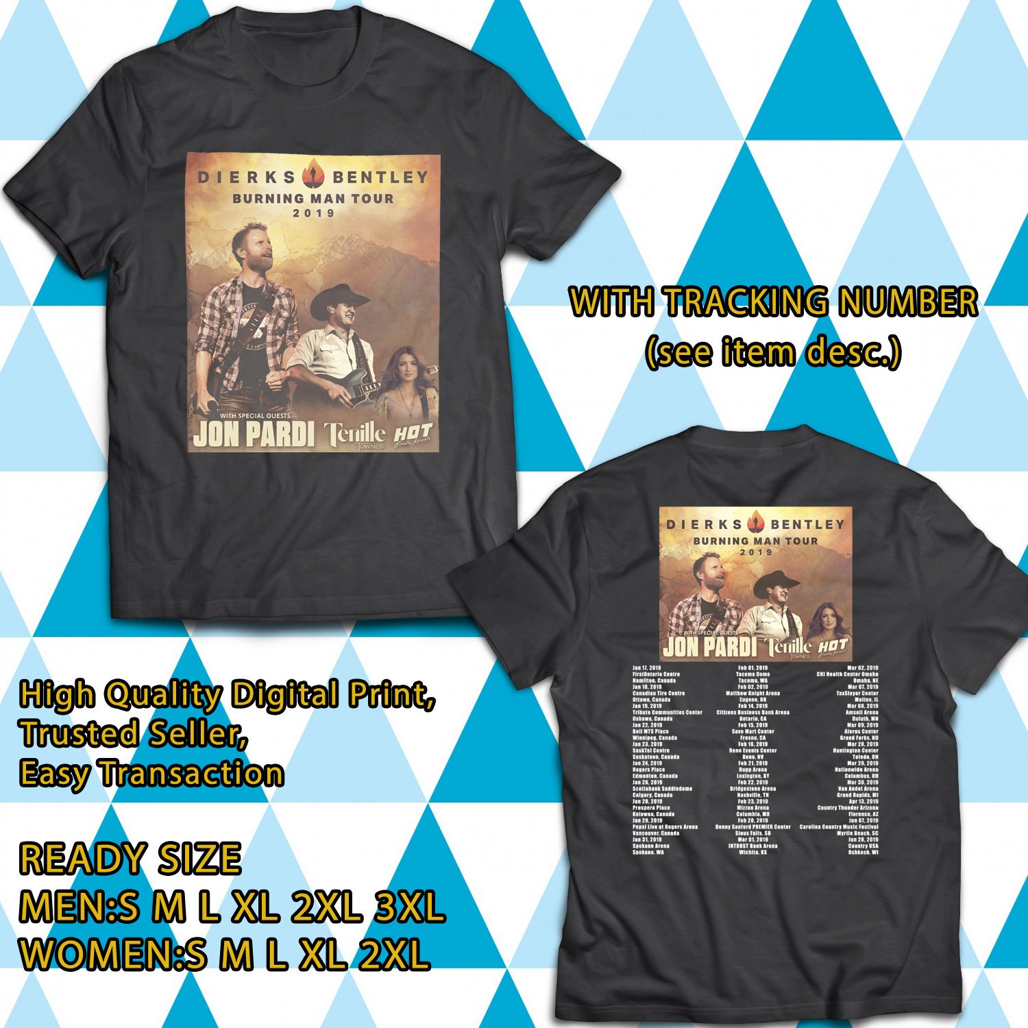 POPULAR TOUR 2019 DIERKS BENTLEY BURNING MAN TOUR 2SIDE BLACK TEE TIWI99 1