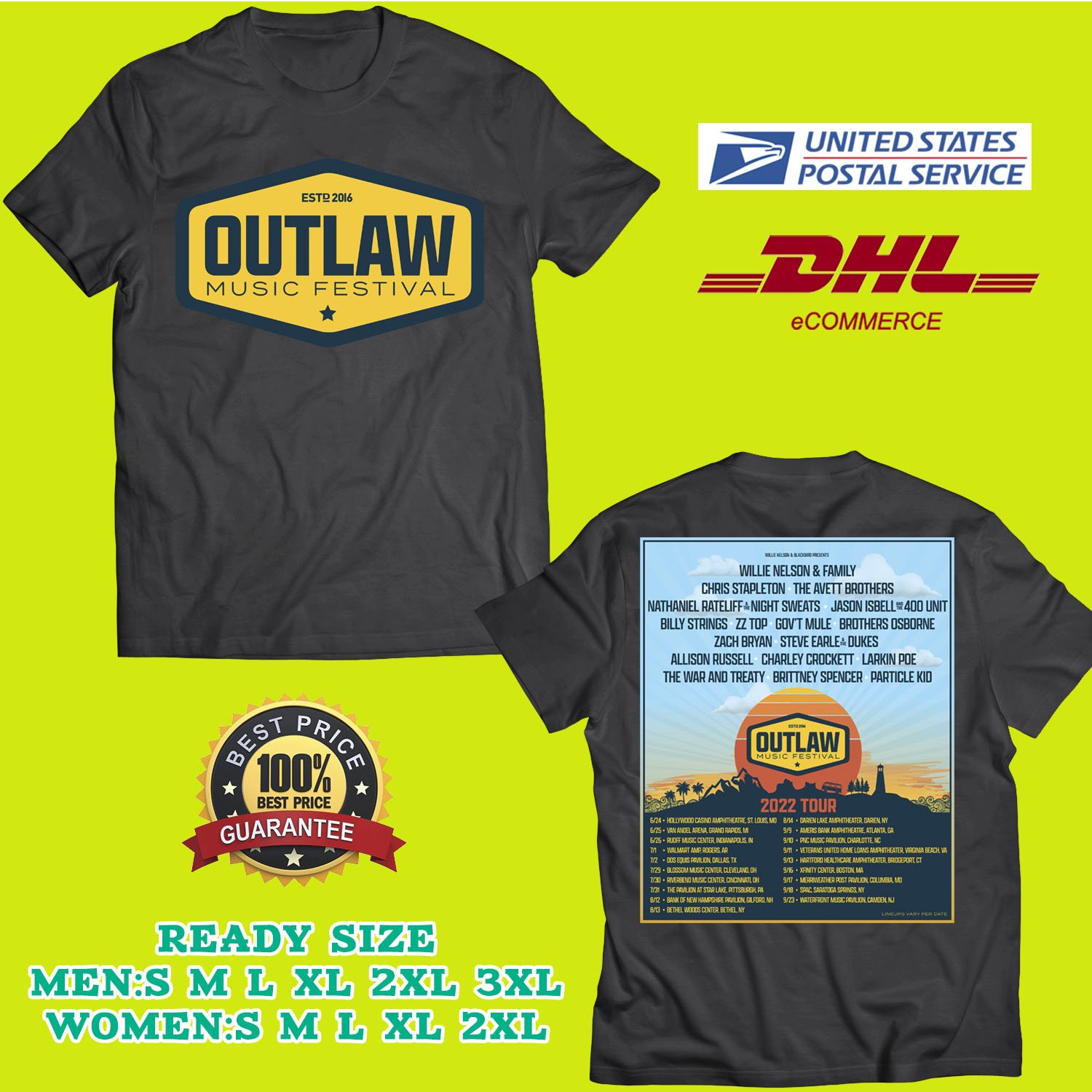 2022 GRAB OUTLAW MUSIC FESTIVAL BLACK TEE SHIRT W DATES TIWI99 01