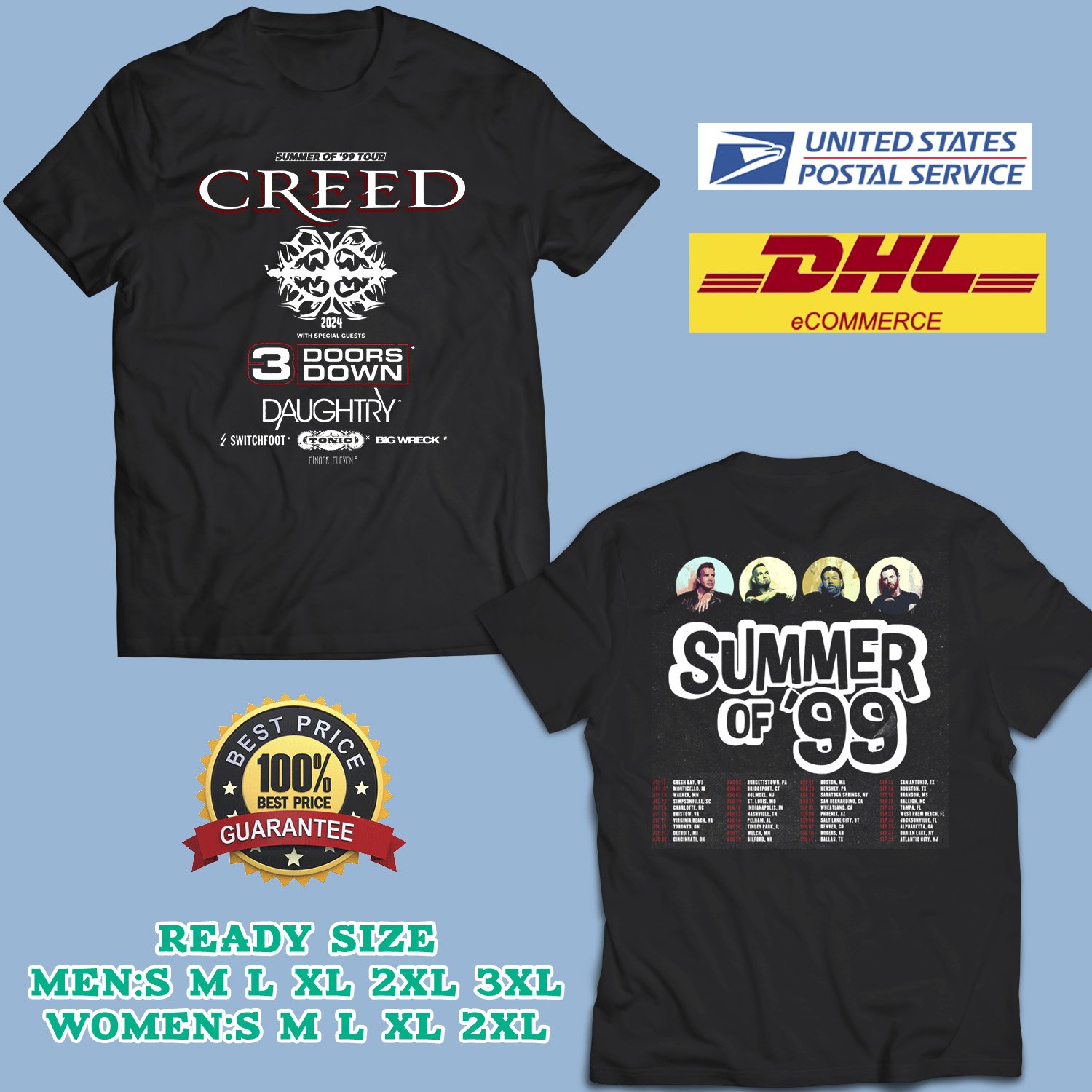 2024 GRAB CREED SUMMER OF 99 TOUR BLACK TEE SHIRT W DATES TIWI99 02