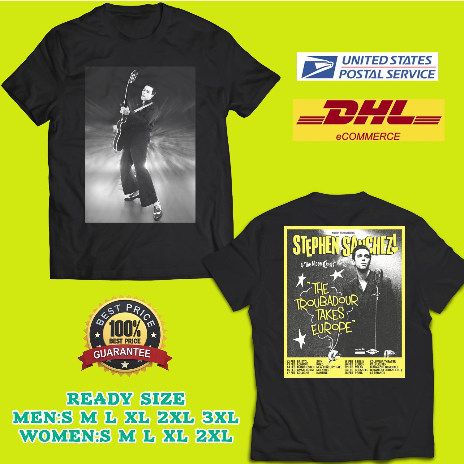 2024 GRAB STEPHEN SANCHEZ THE TROUBADOUR TAKES EUROPE TOUR BLACK TEE ...