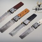 7.5" Tanto blade folding knife, Hand forged Damascus steel,  Cow Leather sheath