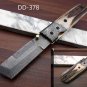 7.5" Tanto blade folding knife, Hand forged Damascus steel, Cow Leather sheath