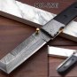 7.5" Tanto blade folding knife, Hand forged Damascus steel, Cow Leather sheath